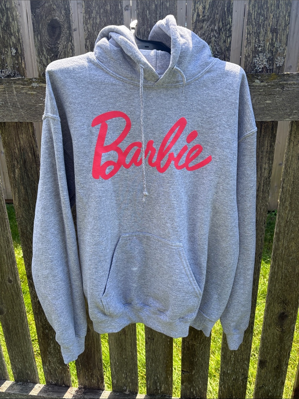 Barbie Gray Pullover Hoodie with Pink Script